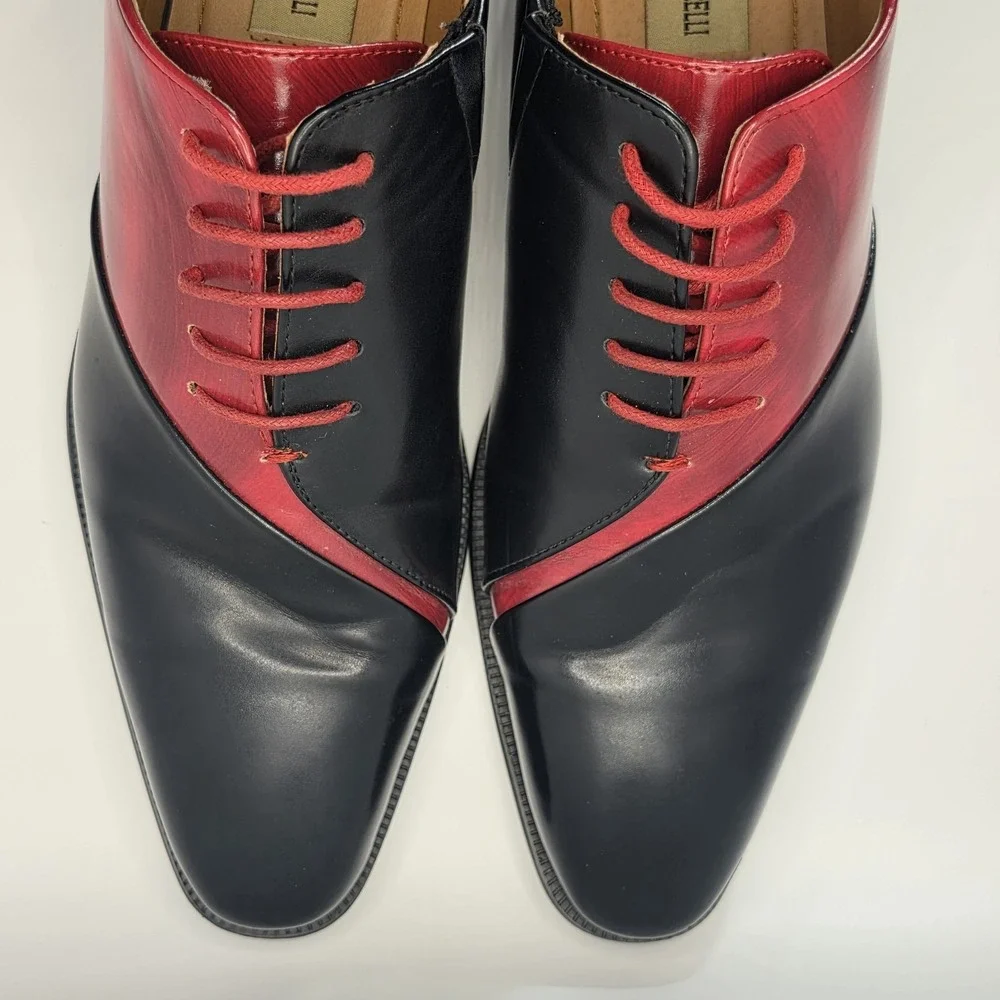 Antonio Cerrelli 6980 Men Dress Shoes Black Red Two Tone Oxfords Lace Up Sz 8.5